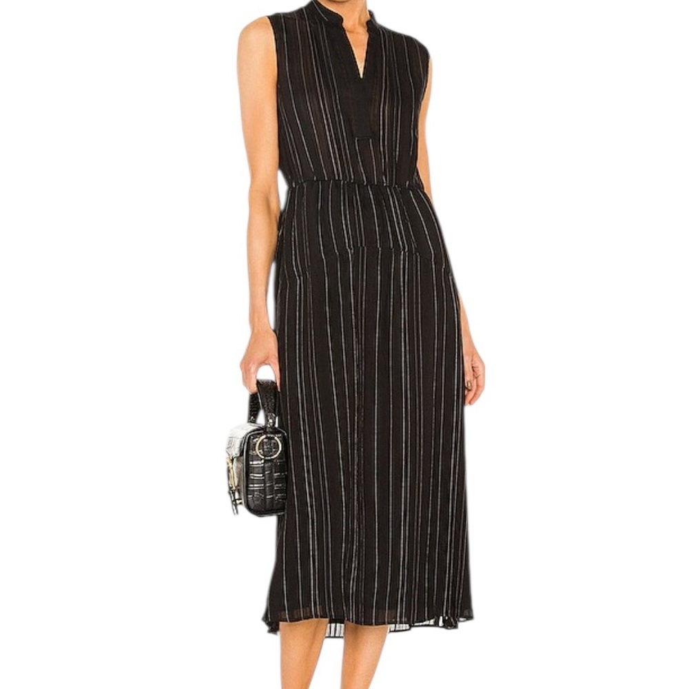Vince Black/White Shadow Pinstripe Tiered Sleeveless Midi Dress 4